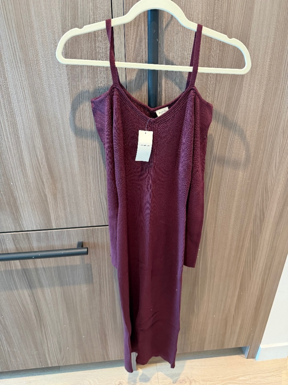 Abercrombie & Fitch Burgundy Ribbed Cold Shoulder Midi Sweater Dress